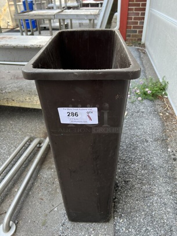 Brown Poly Slim Jim Trash Can. 11x20x30 - Image 1 of 3