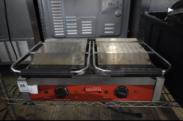 Avantco 177P85S Stainless Steel Commercial Countertop Double Panini Press. 120 Volts, 1 Phase. Tested and Working! - Image 1 of 8