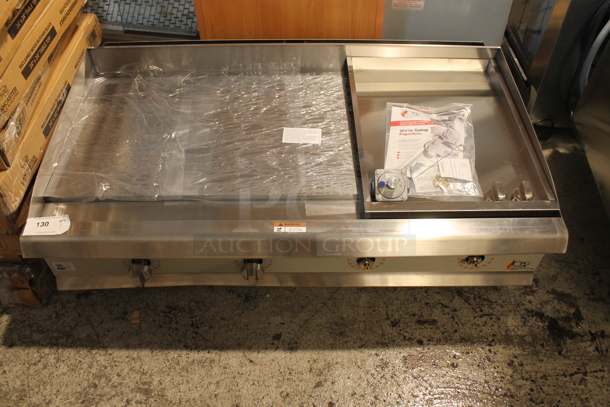 BRAND NEW SCRATCH AND DENT! 2023 Cooking Performance Group CPG 351GTCPG48NL Stainless Steel Commercial Countertop Natural Gas Powered Flat Top Griddle. 120,000 BTU. - Image 1 of 5