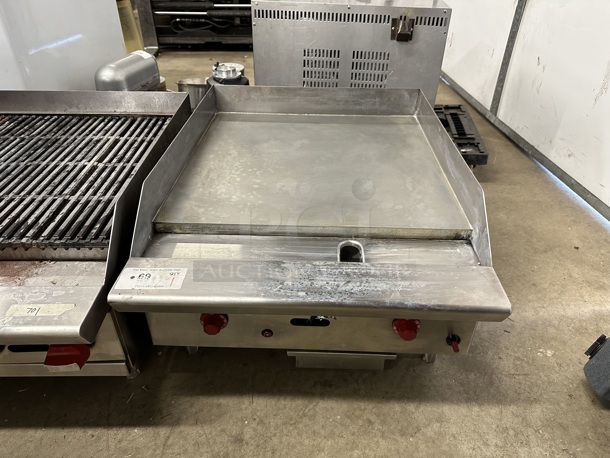 Asber AETG24HNG Stainless Steel Commercial Countertop Natural Gas Powered Flat Top Griddle. 60,000 BTU.