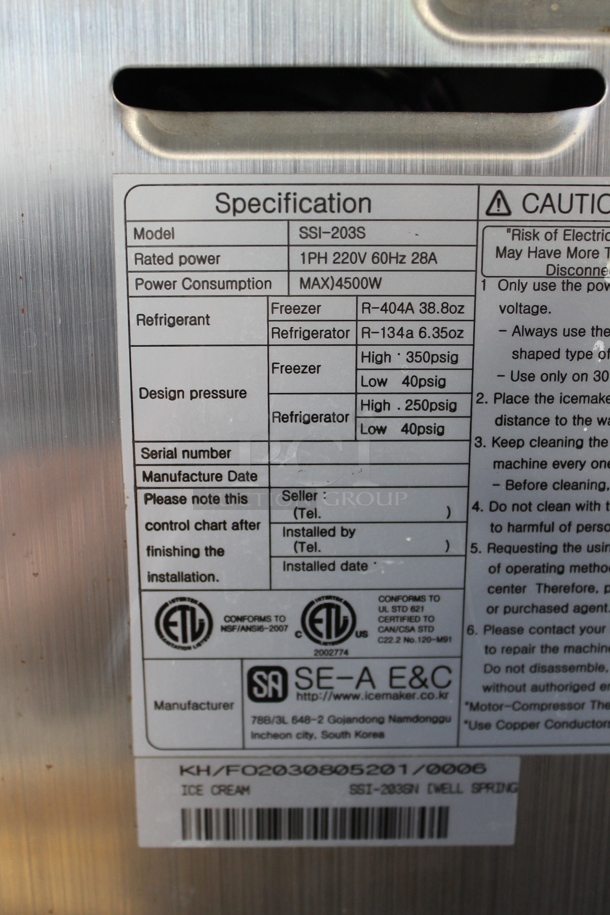 SSI-203S Stainless Steel Commercial Air Cooled Floor Style 2 Flavor w/ Twist Soft Serve Ice Cream Machine on Commercial Casters. 220 Volts, 1 Phase. - Image 11 of 11