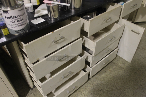 White Counter w/ Black Countertop, Doors, Drawers and Contents. BUYER MUST REMOVE. - Image 8 of 10