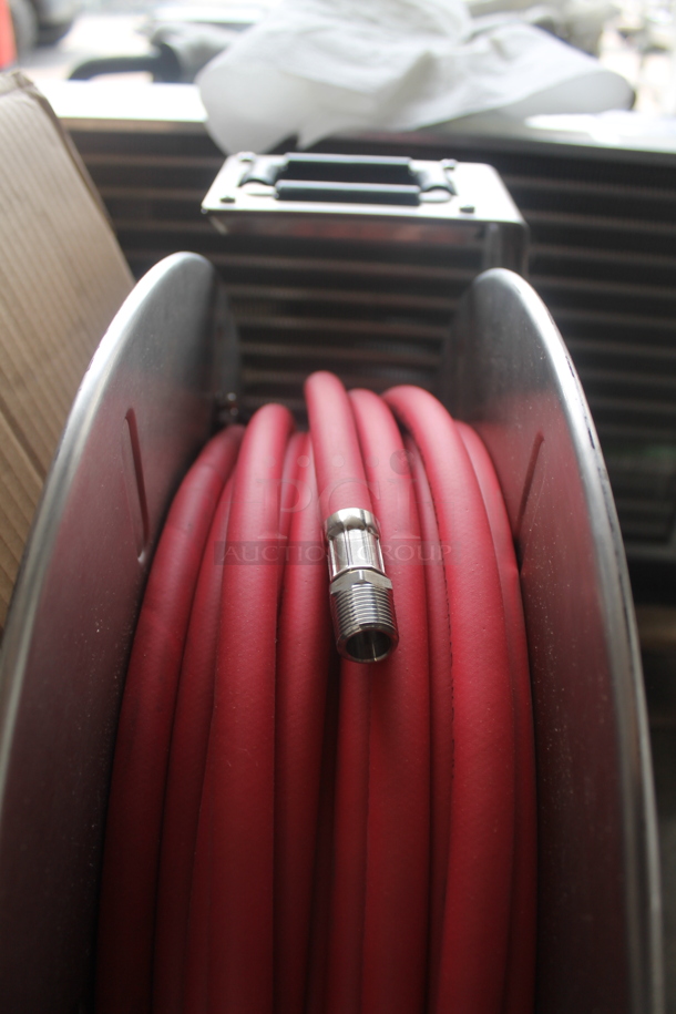 BRAND NEW IN BOX! Regency SSL808153 Open Powder-Coated Stainless Steel Hose Reel with 50' Hose. - Image 6 of 7