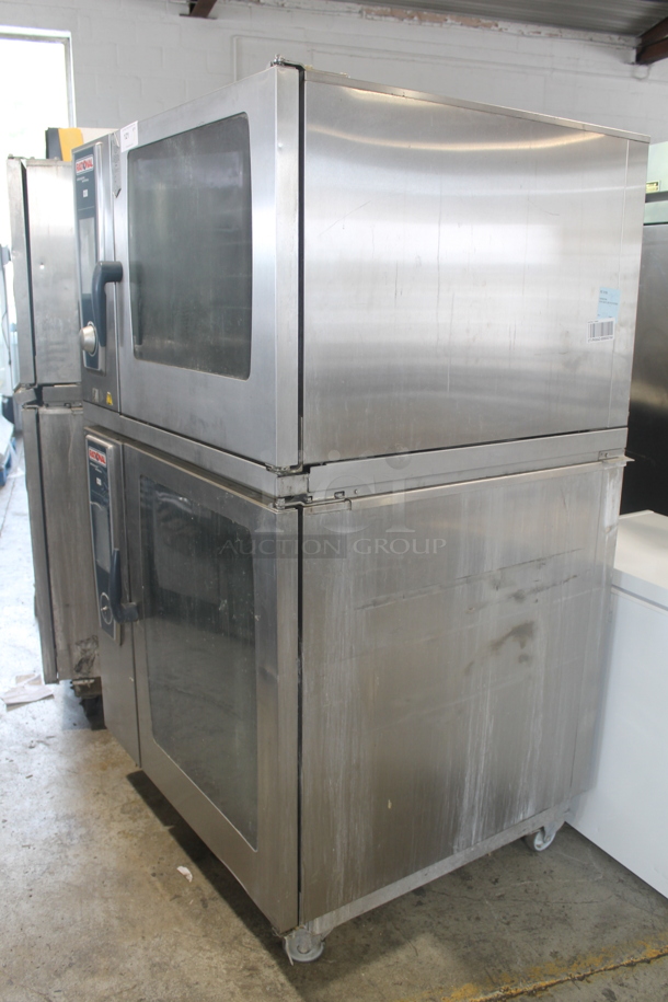 2013 Rational SCC WE 62 / SCC WE 102 Self Cooking Center Commercial Stainless Steel Electric Double Deck Combi Oven With Steel Pan Racks On Commercial Casters. 480V, 3 Phase. 2 Times Your Bid!  - Image 3 of 9