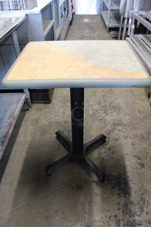 Tan and Gray Green Tabletop on Black Metal Table Base. Stock Picture - Cosmetic Condition May Vary. 24x20x30