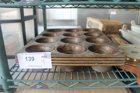 4 Metal 12 Cup Muffin Baking Pans. 4 Times Your Bid!