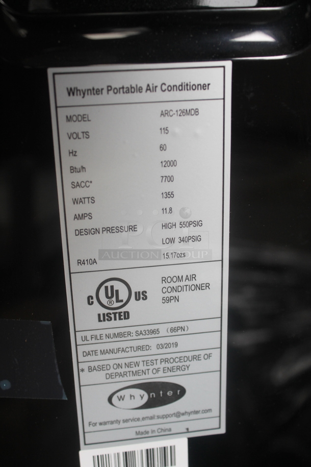 BRAND NEW SCRATCH AND DENT! Whynter ARC-126MDB 12,000 BTU Portable Air Conditioner With Accessories. 115V. Tested and Working! - Image 6 of 6