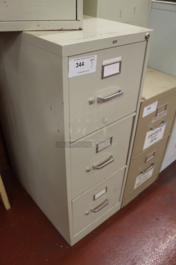 Tan Metal 3 Drawer Filing Cabinet. BUYER MUST REMOVE. - Image 2 of 4