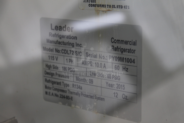 2015 Leader CDL72 S/C Stainless Steel Commercial Floor Style Deli Display Case Merchandiser. 115 Volts, 1 Phase. Tested and Powers On But Does Not Get Cold - Image 2 of 2