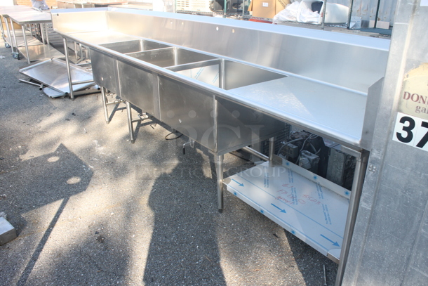 BRAND NEW! Vollrath Commercial Stainless Steel Flush Mount 3 Bay Sink With Left and Right Drain Boards And Right Side Undershelf On Galvanized Legs. Bays are 28x24x15 deep and Drainboards are 37x26 - Image 3 of 9