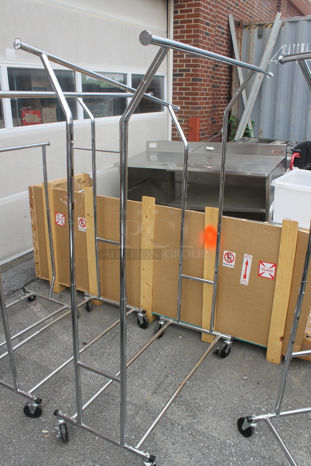 3 Chrome Finish Metal Clothing Racks on Commercial Casters. 50.5x22.5x62.5, 39x22x50. 3 Times Your Bid! - Image 4 of 6