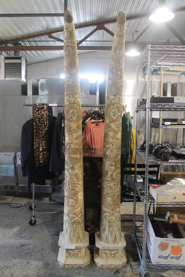 2 HAND CARVED Bone Mastadon Tusk Shaped Statues. 2 Times Your Bid! - Image 1 of 7