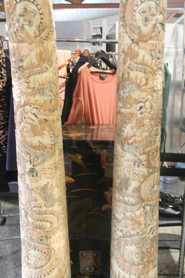 2 HAND CARVED Bone Mastadon Tusk Shaped Statues. 2 Times Your Bid! - Image 4 of 7