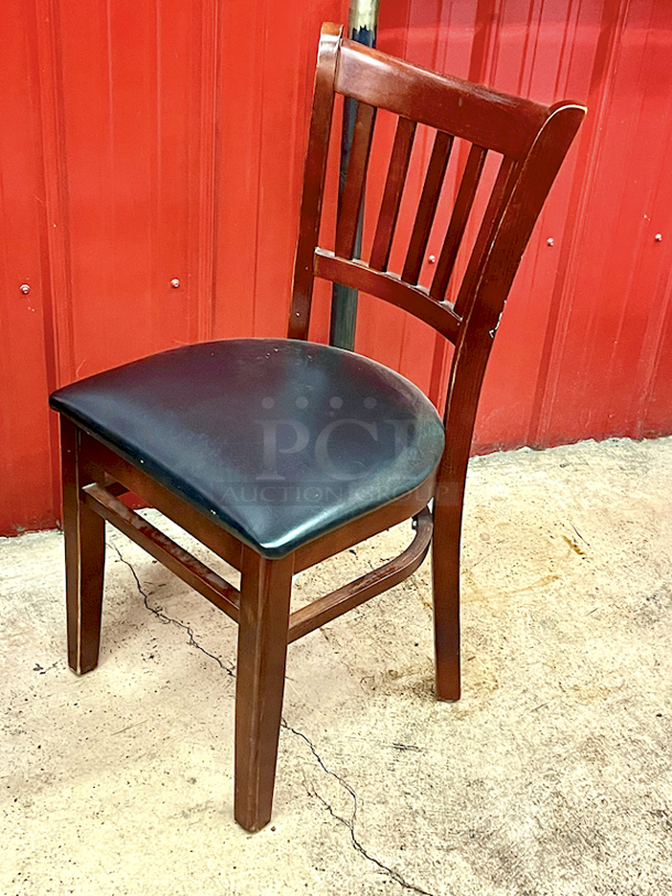 PREMIUM! Vertical Wood Slat Restaurant Chair With High Quality Padded Seating, Mahogany Finish. 17x21x30 3x Your Bid - Image 6 of 6