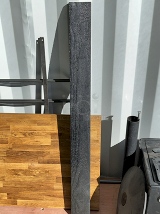 HIGH QUALITY! Traditional Japanese Suyaki® Yakisugi "Shou Sugi Ban" Siding. Original unbrushed charred surface, suitable for exterior applications. Leathery texture with maximum wood and color longevity, and even black color. Exterior grade finish is delicate and not suitable for high-traffic applications. This very unique material has a consumable soot layer that blemishes, weathers, and develops character over time. Suyaki uses a vernacular material and the fine patina epitomizes the traditional Japanese wabi-sabi aesthetic. Various Sizes 52"-76-1/2" 14x Your Bid