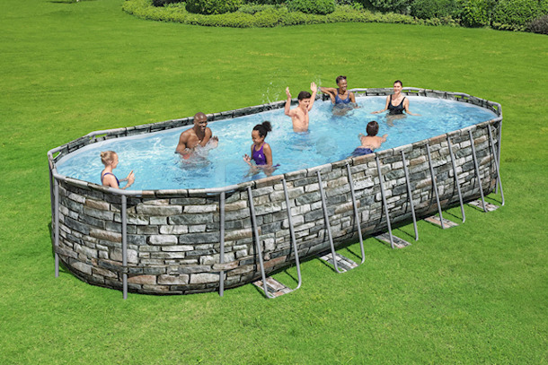 Coleman Power Steel 26’ x 12’ x 52” Oval Above Ground Pool Set. Contains: 1 pool, 1 SmartTouch filter pump (2,000 gal. flow rate) can be controlled through the Bestway Smart Hub™ App (compatible with Type IV cartridge), 1 safety ladder, 1 pool cover - Image 6 of 8