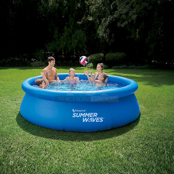 INFLATABLE!! Summer Waves® 10ft Quick Set® Ring Pool with 600 GPH Filter Pump. Includes filter pump and cartridge with built-in chlorinator. 
10ft x 30in - Image 1 of 8