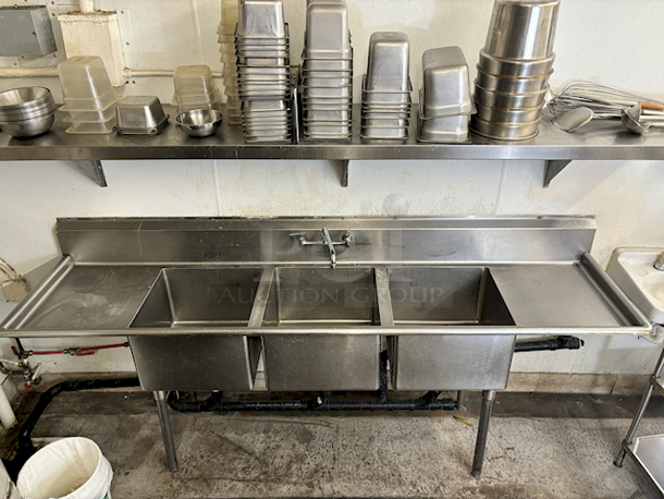 OUTSTANDING! 94 Inch 3-Compartment Sink With (2) Drainboards and Large Faucet.  - Image 3 of 3