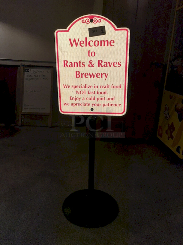 Weighted Metal Sign Holder With Reflective Aluminum "Rants & Raves Brewery" Sign Attached. - Image 3 of 3