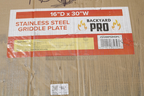 BRAND NEW SCRATCH & DENT! Backyard Pro 30" x 16" Stainless Steel Griddle Plate with 2 1/4" Splash Guard and Handles. Minor Damage To Packaging - Image 3 of 3