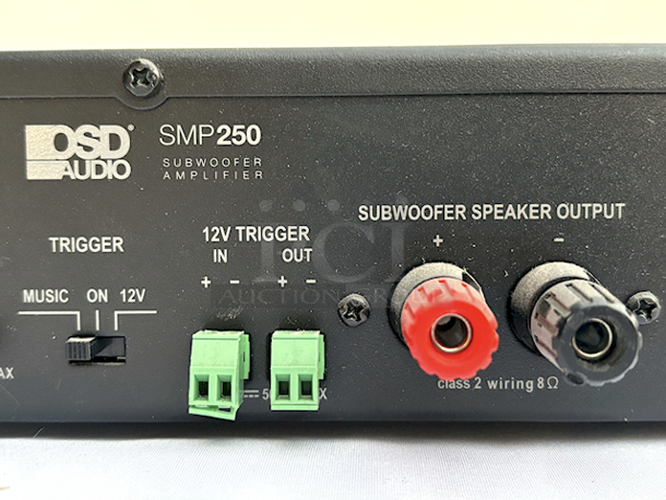 PERFECT WORKING ORDER! OSD Audio SMP250 Mono 250 Watt Single Channel Mono High Current Class A/B Power Subwoofer Amplifier. 250 Watts Peak Power; Variable High-Cut Filter; Front-Mounted Power Meter; Dual Voltage 110 / 220V; Auto Power On/Off - Image 8 of 9