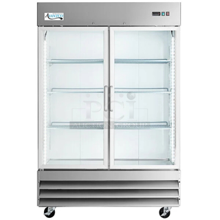BRAND NEW SCRATCH & DENT! Avantco A-49R-G-HC 54" Glass Door Reach-In Refrigerator. 115v. Tested. Works Perfect. SN: 551837640.  Glass On Right Door Is Damaged. 54x32-3/16x82-1/2