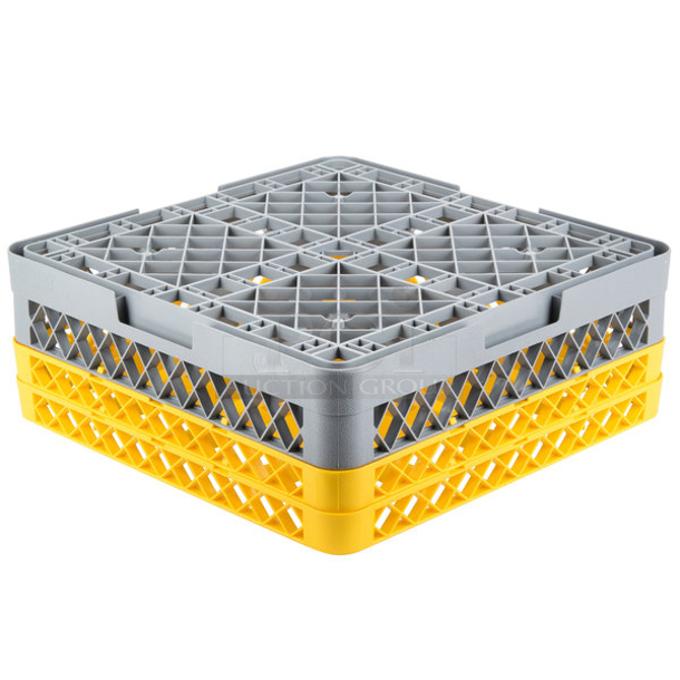 NEW! (2) Noble Products 274RK162 16-Compartment Gray Full-Size Glass Rack with 2 Yellow Extenders 2x Your Bid - Image 2 of 4