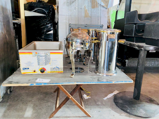 NICE! 3 Cambro Booster Seats, Ice Buckets,  Beverage Dispensers and Table Top with 2 Table Bases.  - Image 2 of 5