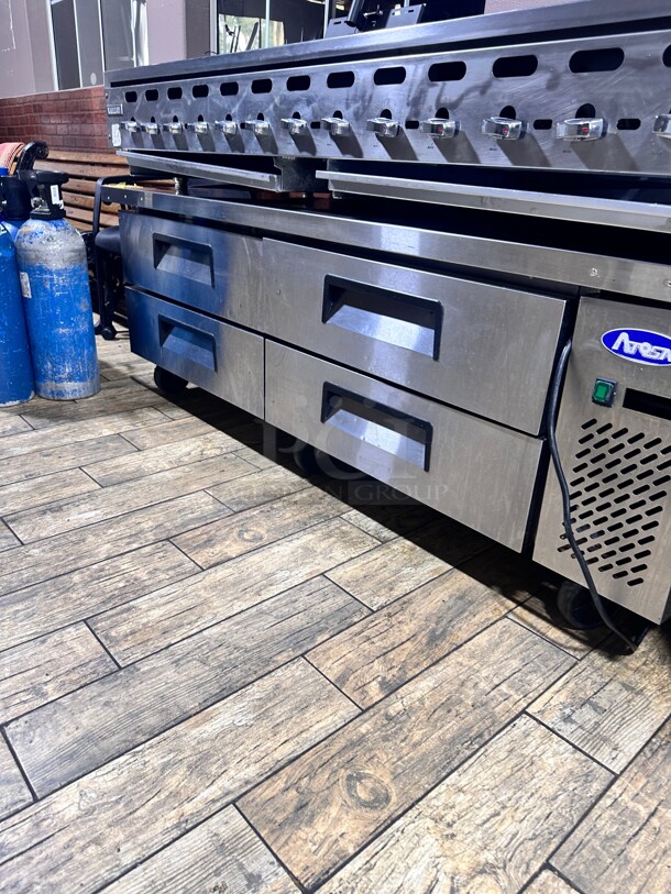 Late Model Atosa MGF8453GR 72 inch Double Section Stainless Steel Chef Base Stainless interior & exterior Working - Image 6 of 7