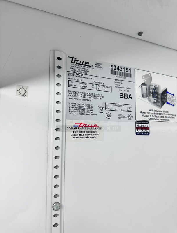 Working True TAC-72 - Vertical Air Curtain Display Merchandiser, 66 Cu. Ft., Stainless Steel 220 Volt 1 Phase - Image 7 of 9