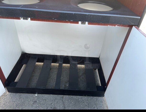 Lancaster Table & Seating Waste 35 Gallon Walnut Receptacle Enclosure with Two Swing Door - Image 6 of 9