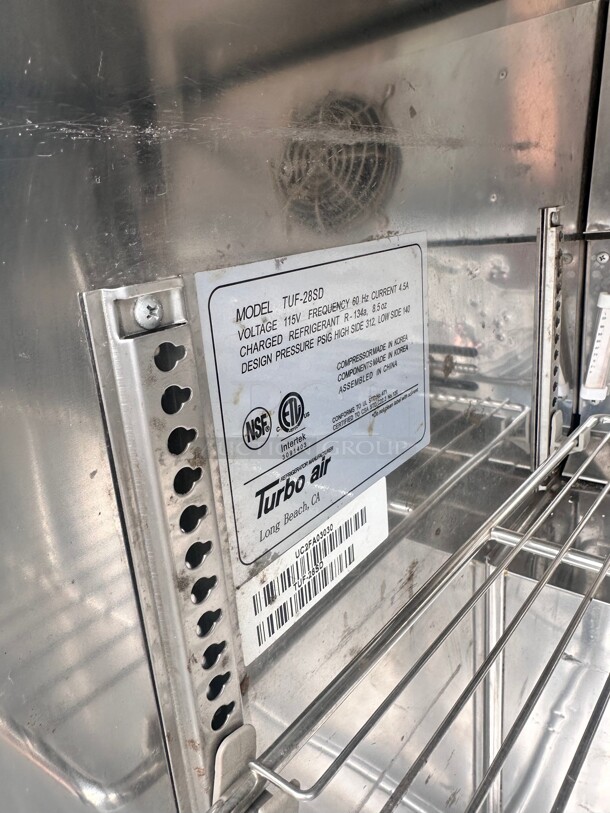 Late Model Turbo Air TUF-28SD 27 inch  W Undercounter Freezer w/ (1) Section & (1) Door, Left Hinged Door, 115v Working - Image 6 of 7