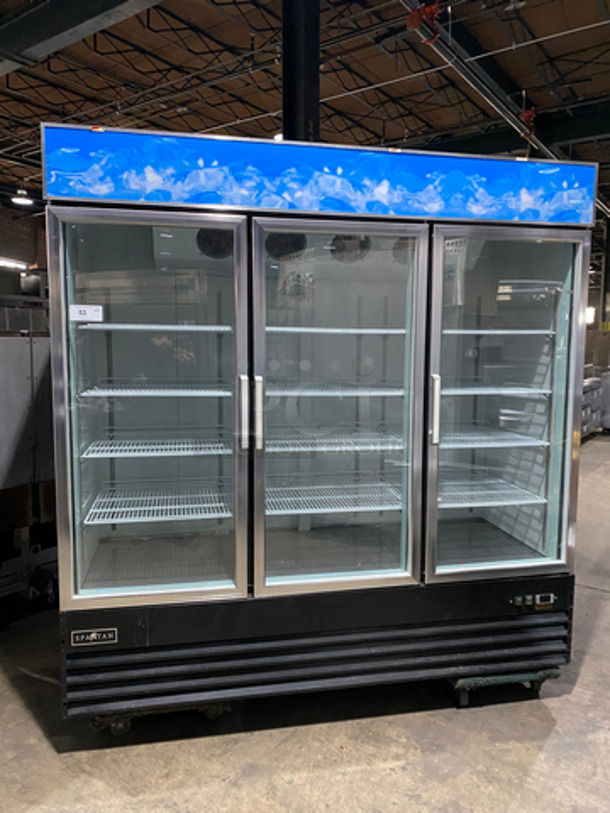 Spartan Commercial 3 Door Reach In Cooler Merchandiser! With View Through Doors! With Poly Coated Racks! Model: SGM-72RS 115V 60HZ