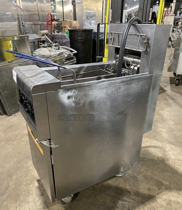 Frymaster Commercial Electric Powered Split Bay Deep Fat Fryer! With Metal Frying Baskets! All Stainless Steel! On Casters! Model: RE1142SE SN: 1508NA0057! 208V 60HZ 3 Phase!  - Image 2 of 11