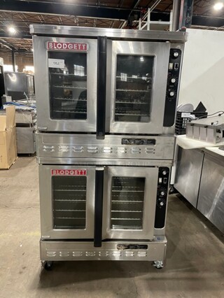 NICE! Blodgett Commercial Natural Gas Powered Double Stacked Convection Oven! All Stainless Steel! With Metal Oven Racks! On Casters! 115V 1 Phase! Model: DFG-100/200 W/COOK! 2X Your Bid, Makes One Unit! 