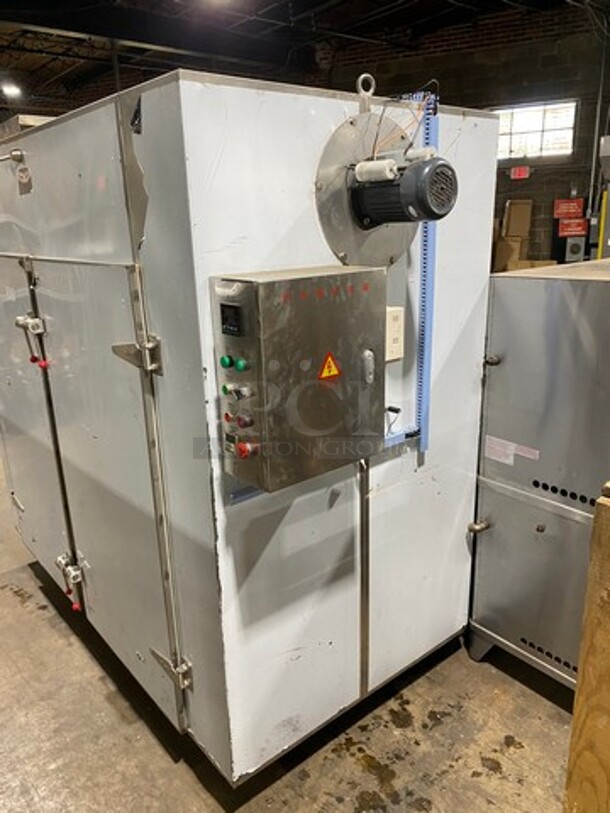 AMAZING! BRAND NEW! NEVER USED! Solid Stainless Steel Commercial 2 Door Roll In Rack Smoker Box! With Racks And Pans Included! - Image 3 of 10