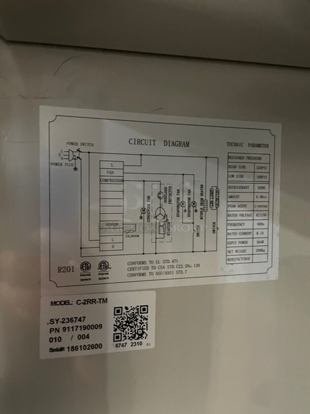 WOW! NEW! Scratch-N-Dent! Cold Line Commercial 2 Door Reach In Refrigerator! All Stainless Steel! With Poly Coated Racks! On Casters! 115V! Model: C-2RR-TM SN: 186102600! - Image 8 of 9