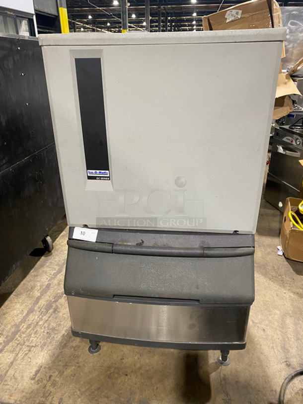 Ice-O-Matic Commercial Ice Making Machine! On Manitowoc Commercial Ice Bin! Stainless Steel Body! On Legs! 2x Your Bid Makes One Unit! Model: GC756A2 SN: Q75500120Z 208/230V 60HZ 1 Phase, Model: S170 SN: 021220410