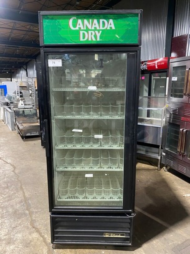 True Commercial Single Door Reach In Refrigerator Merchandiser! With View Through Door! With Poly Drink Racks! Model: GDM26 SN: 6728393 115V 60HZ 1 Phase! Working When Removed! 