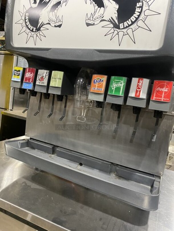 Cornelius 8 Spout Beverage Dispensing Center With Ice Bin! On All Stainless Steel Heavy Duty Beverage Counter With Underneath Storage! Model ED200 Serial 62B1145ED202! 115V 1 Phase!  - Image 5 of 8