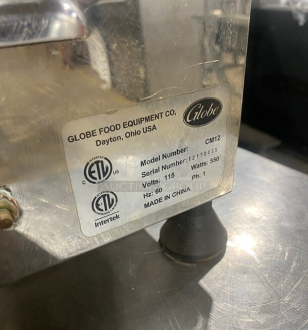 Globe Stainless Steel Commercial Countertop Meat Grinder! MODEL CM12 SN: 12170435 115V! 1PH - Image 8 of 9