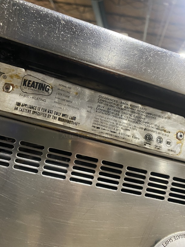 Nice! KEATING All Stainless Steel Commercial Countertop Natural Gas Powered Thermostatic Controlled Mirraclean Series Flat Top Mirror Shine Griddle! Model 4830FRTT Serial GG46475! 120,000 BTU!  - Image 7 of 9