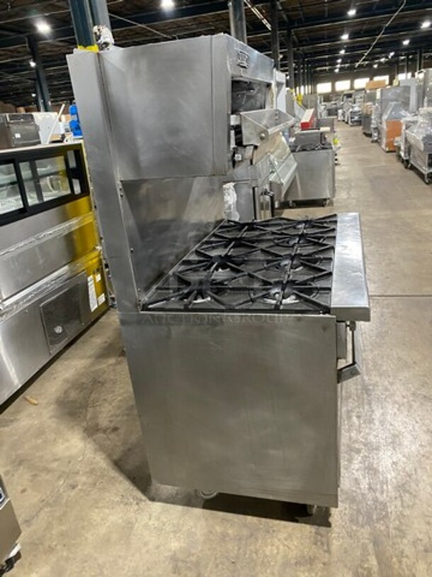 Garland Commercial Gas Powered 8 Burner Stove! With Raised Back Splash And Salamander! With Oven Underneath! All Stainless Steel! On Casters! - Image 2 of 11