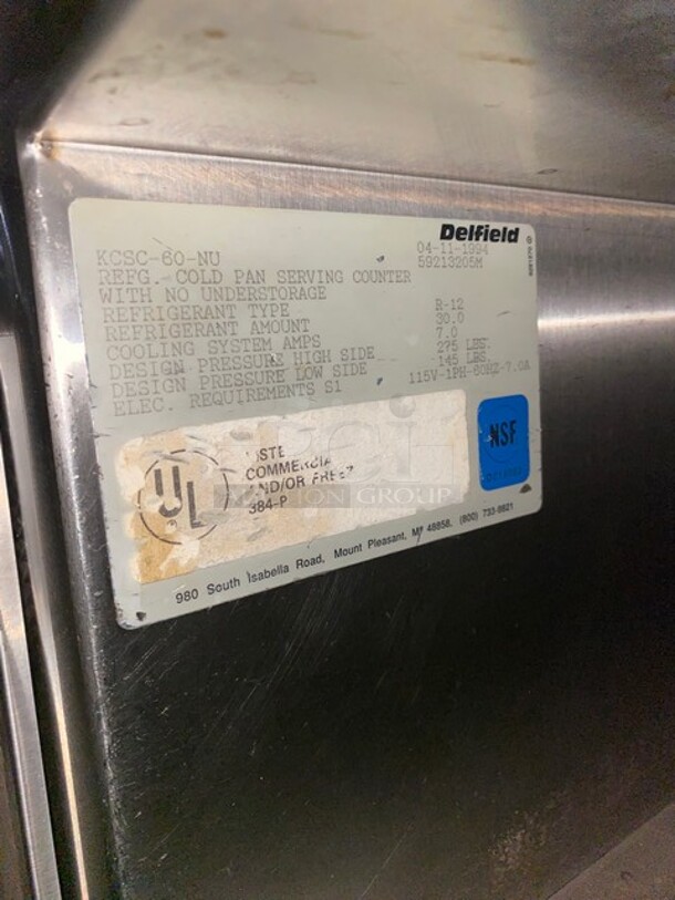 Delfield Stainless Steel Refrigerated Cold Pan Serving Counter! With Sneeze Guard! With 2 Shelves Underneath Storage! MODEL KCSC60NU SN:59213205M 115V 1PH - Image 8 of 10