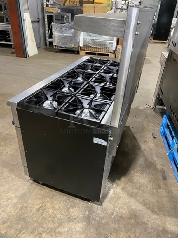 NICE! USR Cookline Commercial Natural Gas Powered 10 Burner Stove! With Raised Back Splash And Salamander Shelf! With 2 Full Size Oven Underneath! All Stainless Steel! On Legs! - Image 4 of 11