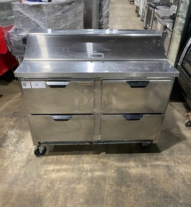 Beverage Air Commercial Refrigerated Sandwich Prep Table! With 4 Drawer Storage Space Underneath! All Stainless Steel! On Casters! Model: SPED48124 SN: 11813575 115V 60HZ 1 Phase - Image 1 of 9