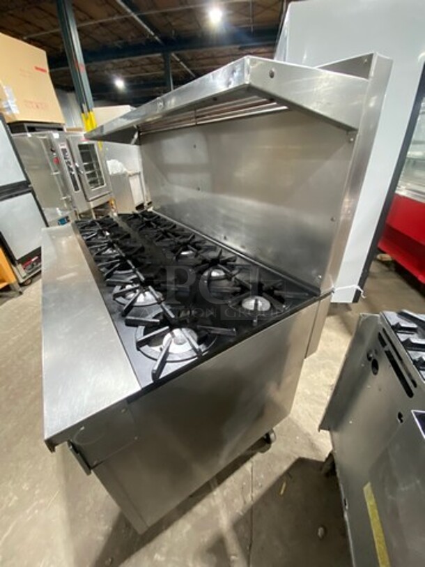 Southbend Commercial Natural Gas Powered 12 Burner Stove! With Raised Back Splash And Salamander Shelf! With 2 Full Size Oven Underneath! All Stainless Steel! On Casters! Working When Removed! - Image 3 of 12