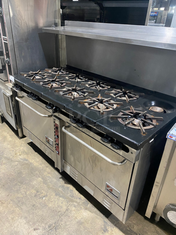 GREAT! Southbend Commercial 10 Burner Stove! With Raised Back Splash And Salamander Shelf! With 2 Full Size Oven Underneath! All Stainless Steel! On Legs! - Image 2 of 7
