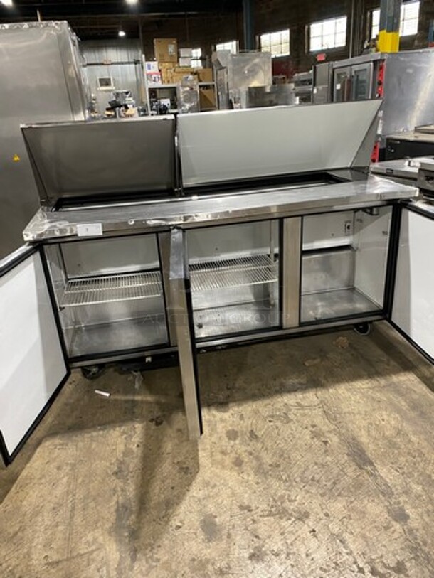 True Commercial Refrigerated Sandwich Prep Table! With 3 Door Storage Space Underneath! Poly Coated Racks! All Stainless Steel! On Casters! Model: TSSU7218 SN: 14477571 115V 60HZ 1 Phase - Image 5 of 9