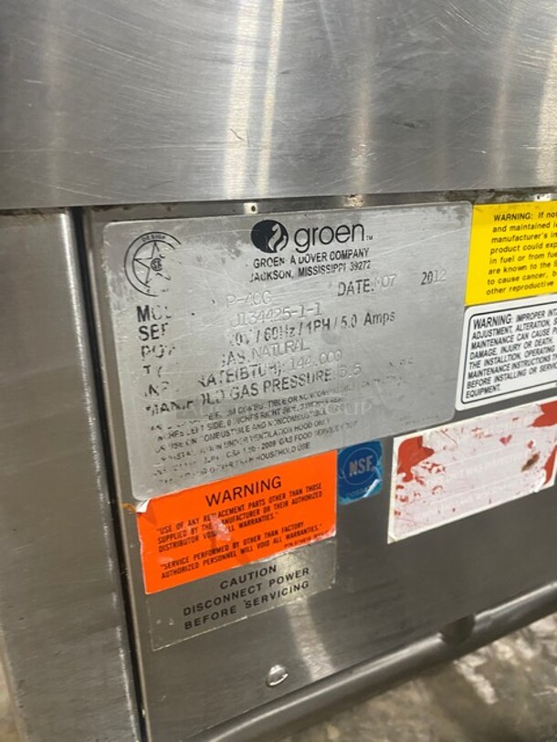 WOW! Groen Natural Gas Powered ECLIPSE SERIES Tilted Braising Pan/Tilt Skillet! All Stainless Steel! Thermostatic Controlled! On Legs! Model: BPM-40G SN: J134425-1-1! - Image 9 of 10